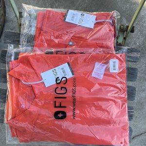 Sunset Orange Zamora medium petite joggers + Rafaela oversized scrub top